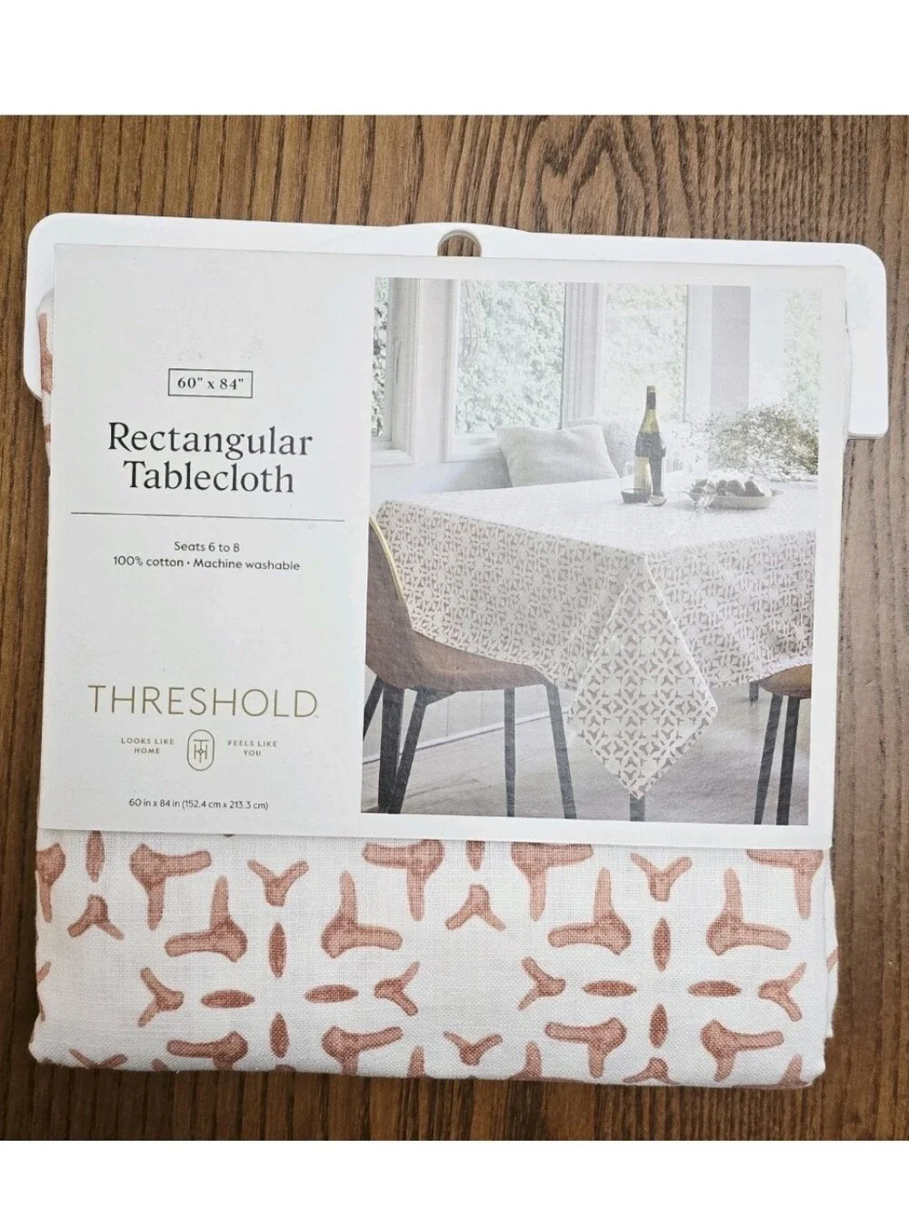 NEW Threshold Fabric Tablecloth Cotton 60 x 84 Rectangular White Dusty Rose Pink